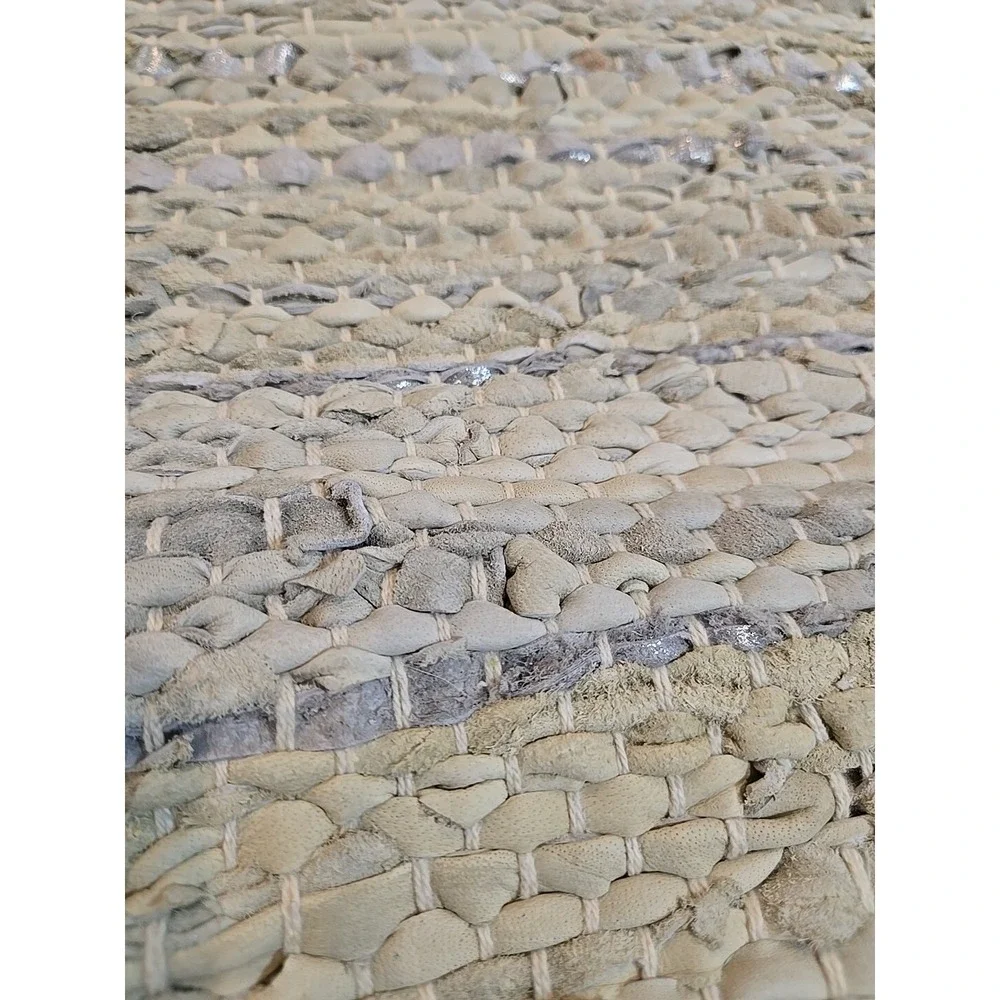 AMAZING LEATHER RAG RUG Gray VINTAGE 88